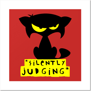 Funny black cat T-shirt – Silently judging (Mozart) – red Posters and Art